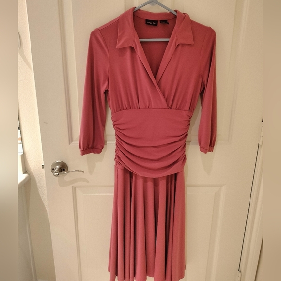 Fun Y2k Style Pink Women's Dress Midi Quarter Sleeve Collar - Picture 2 of 6